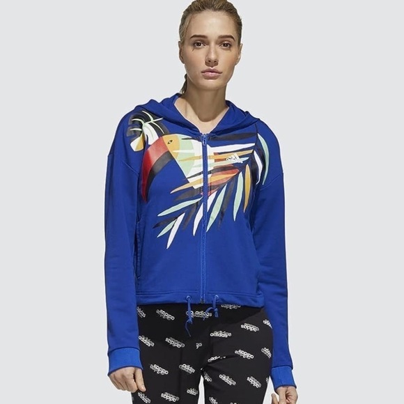 Adidas Originals x Farm Rio Full Zip Tropical Toucan Jacket Blue Size Medium - Picture 1 of 16